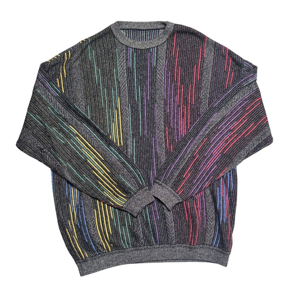Vintage St Croix Mens Large Cotton Multi Color Abstract Knit Sweater Made in USA